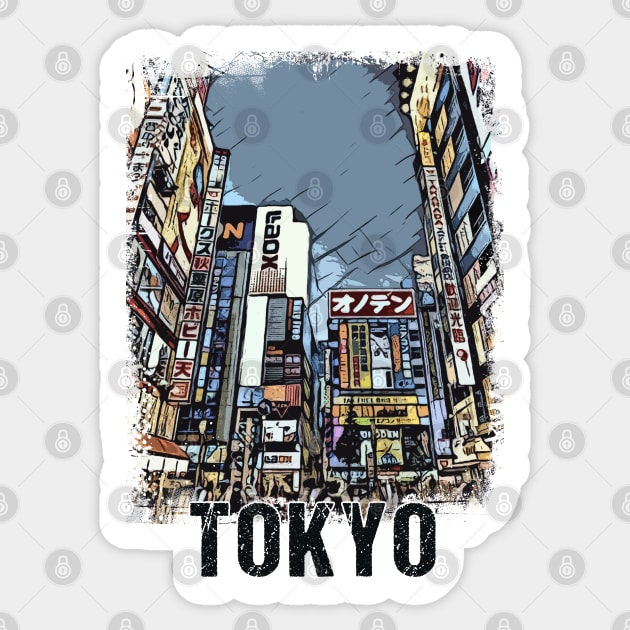 Tokio City Streets Vintage Travel Poster Series grunge edition 02 Sticker by Naumovski